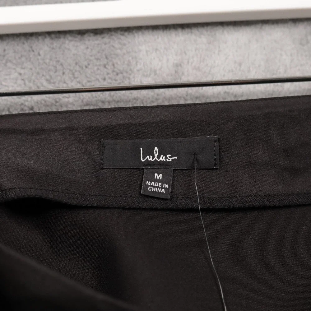 LULUS Smooth‎ Sophistication Black Satin Midi Skirt Side Slit High Waisted M NWT